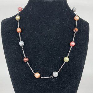 Multicolored Pearls on Sterling Chain w/ Extender